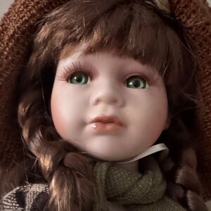 Adorable Doll with Plaid Dress and Green Scarf (Eliis Island collection)